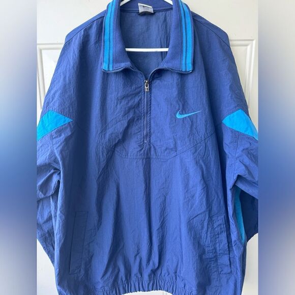 Vtg 90s Nike Windbreaker Jacket Blue Mock Neck Zip Nylon Embroidered Logo Sz XL - Picture 5 of 12